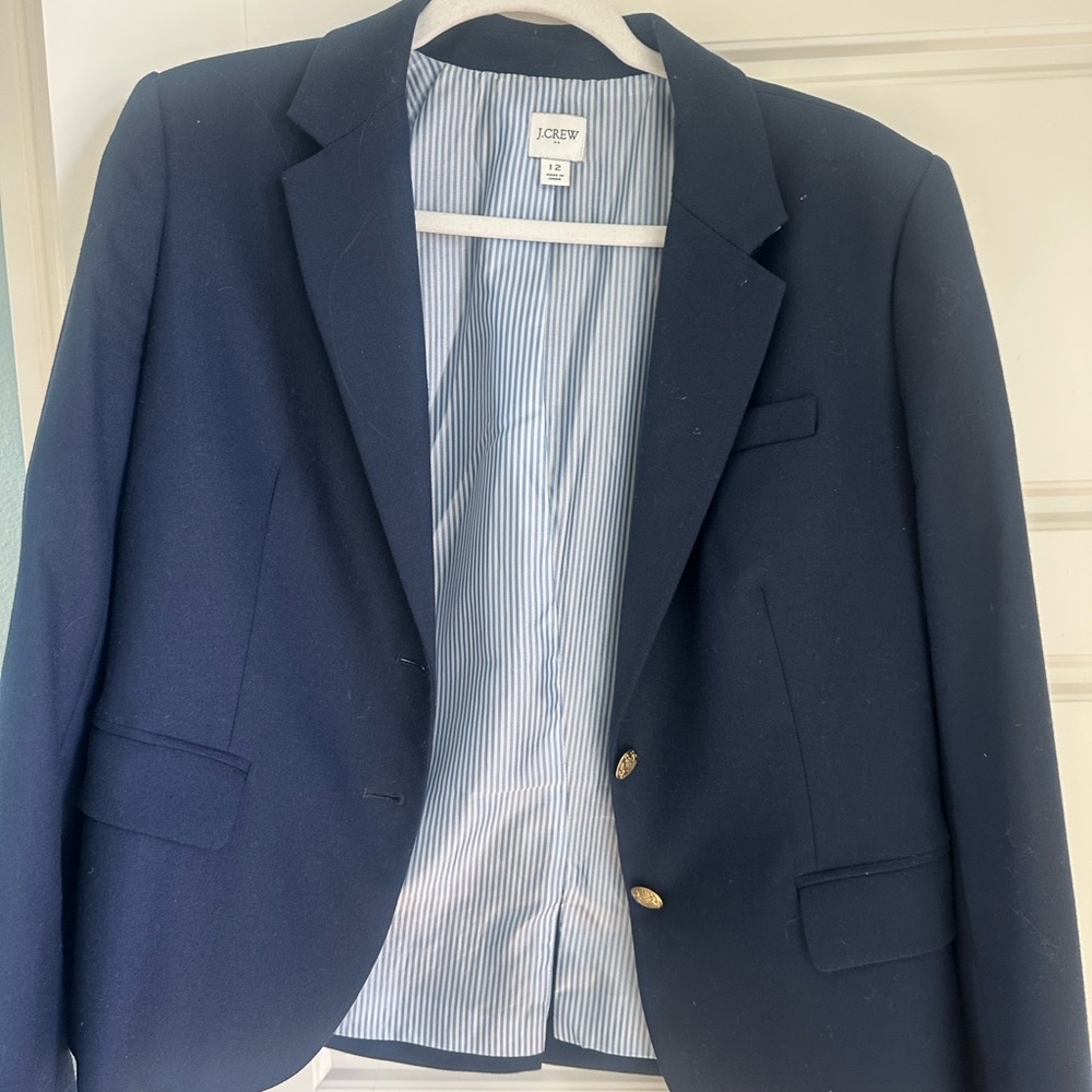 J. Crew Factory Blazer Women's 12 Navy Blue Wool Blend Preppy Schoolboy